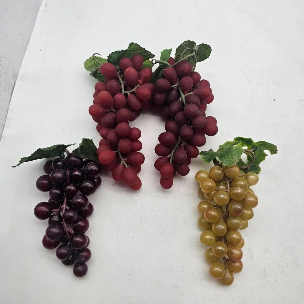 Plastic Grapes Set Of 4 Faux Grape Bunches Red Purple Green Kitchen Decor